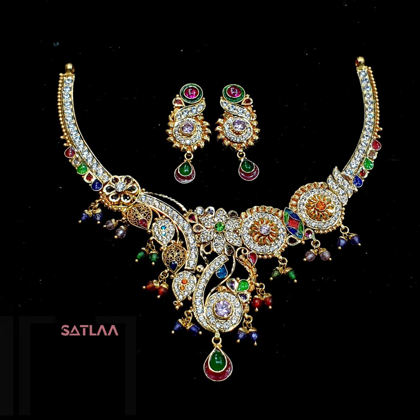 New and Latest Design of Satlaa Desi Indian Rajasthani Gold Necklace 