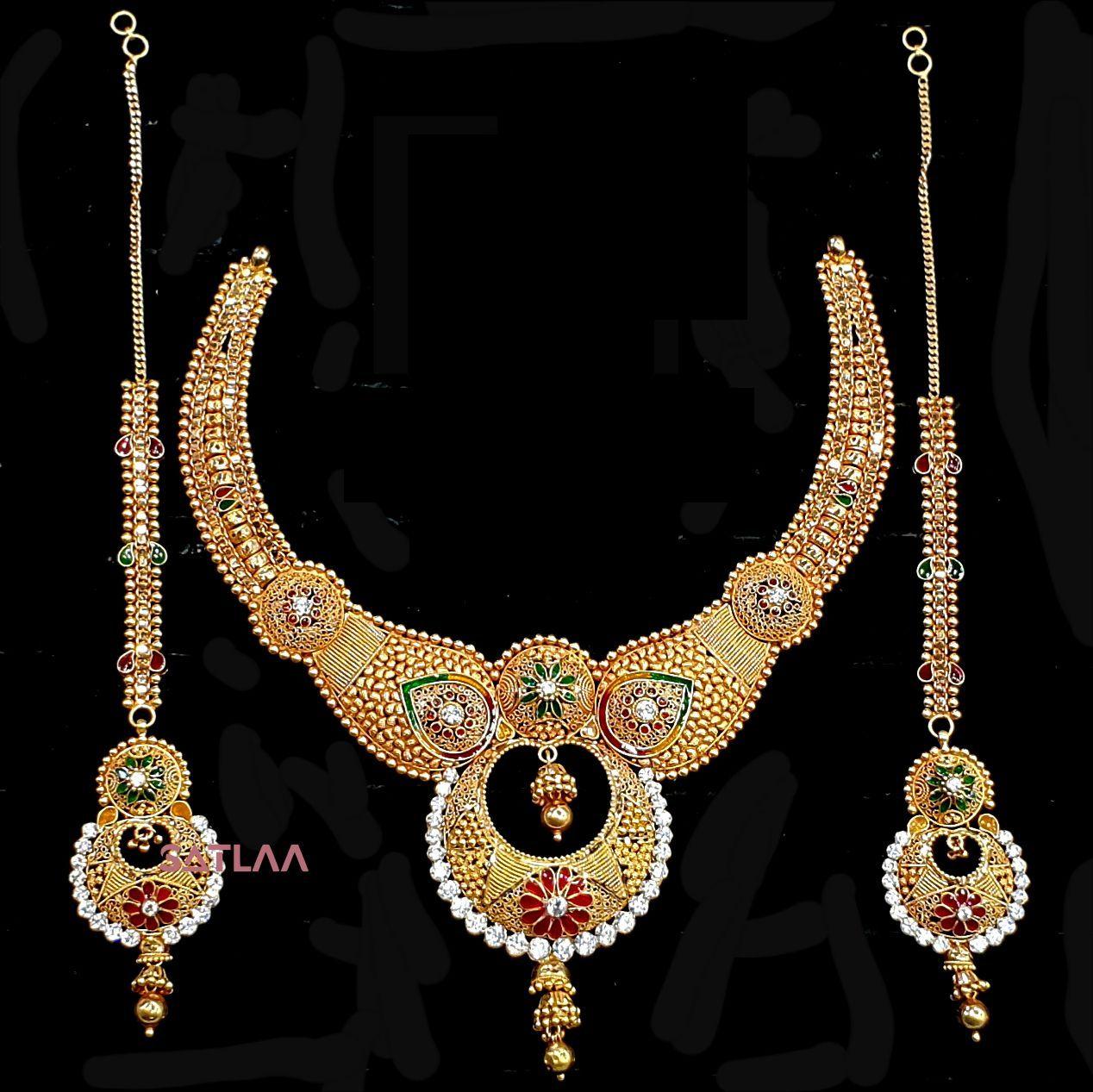 New and Latest Design of Satlaa Desi Indian Rajasthani Gold Necklace 