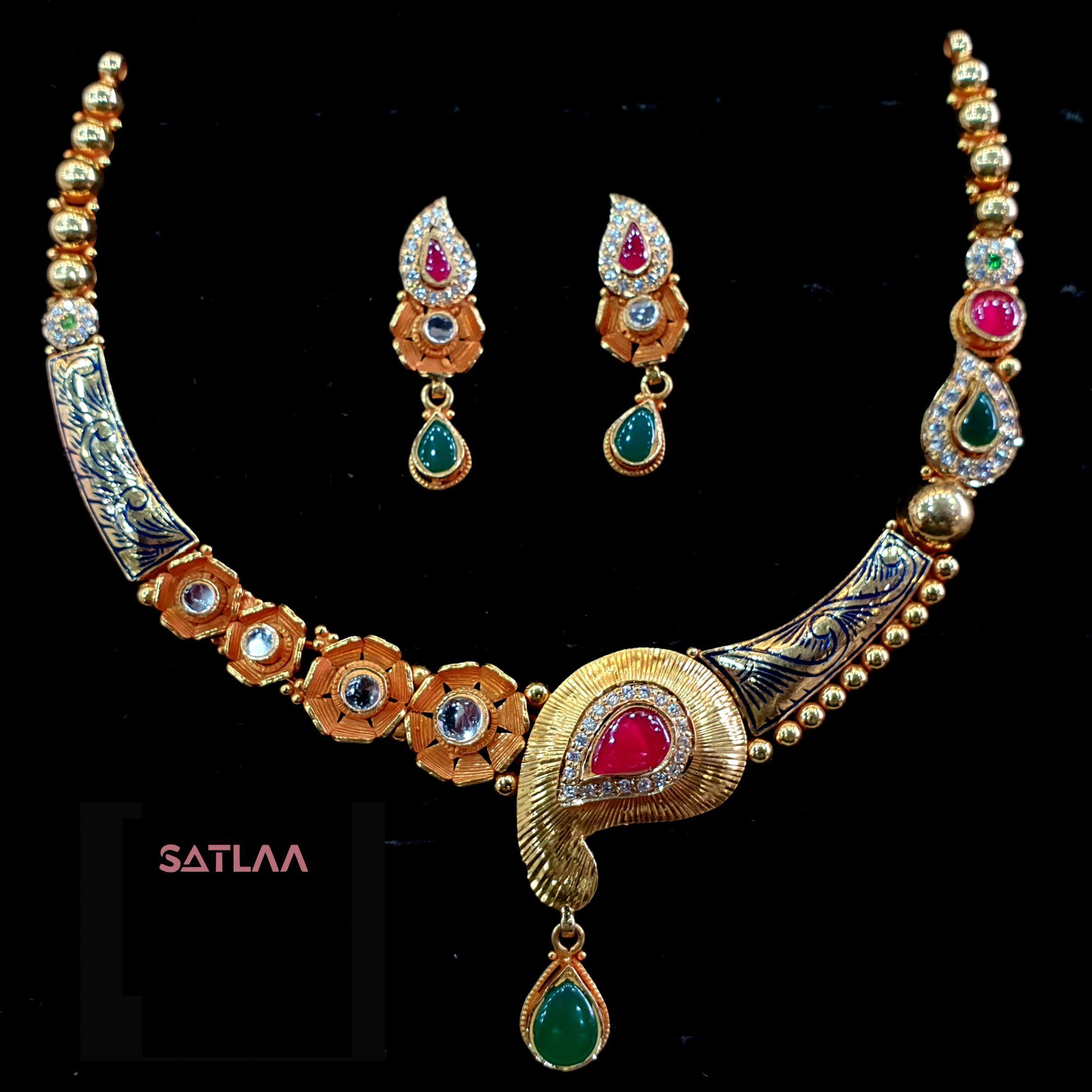 New and Latest Design of Satlaa Desi Indian Rajasthani Gold Necklace 