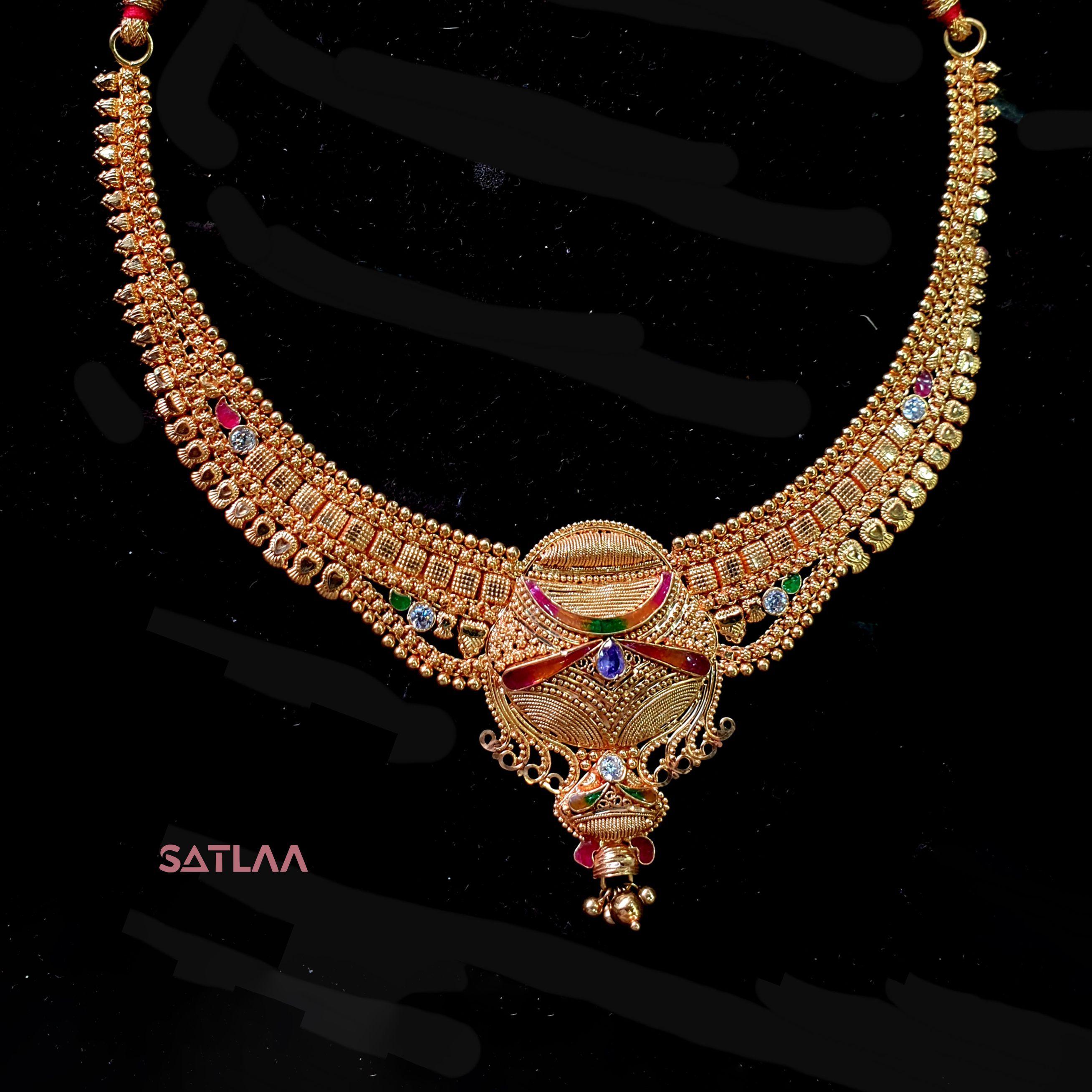 New and Latest Design of Satlaa Desi Indian Rajasthani Gold Necklace 