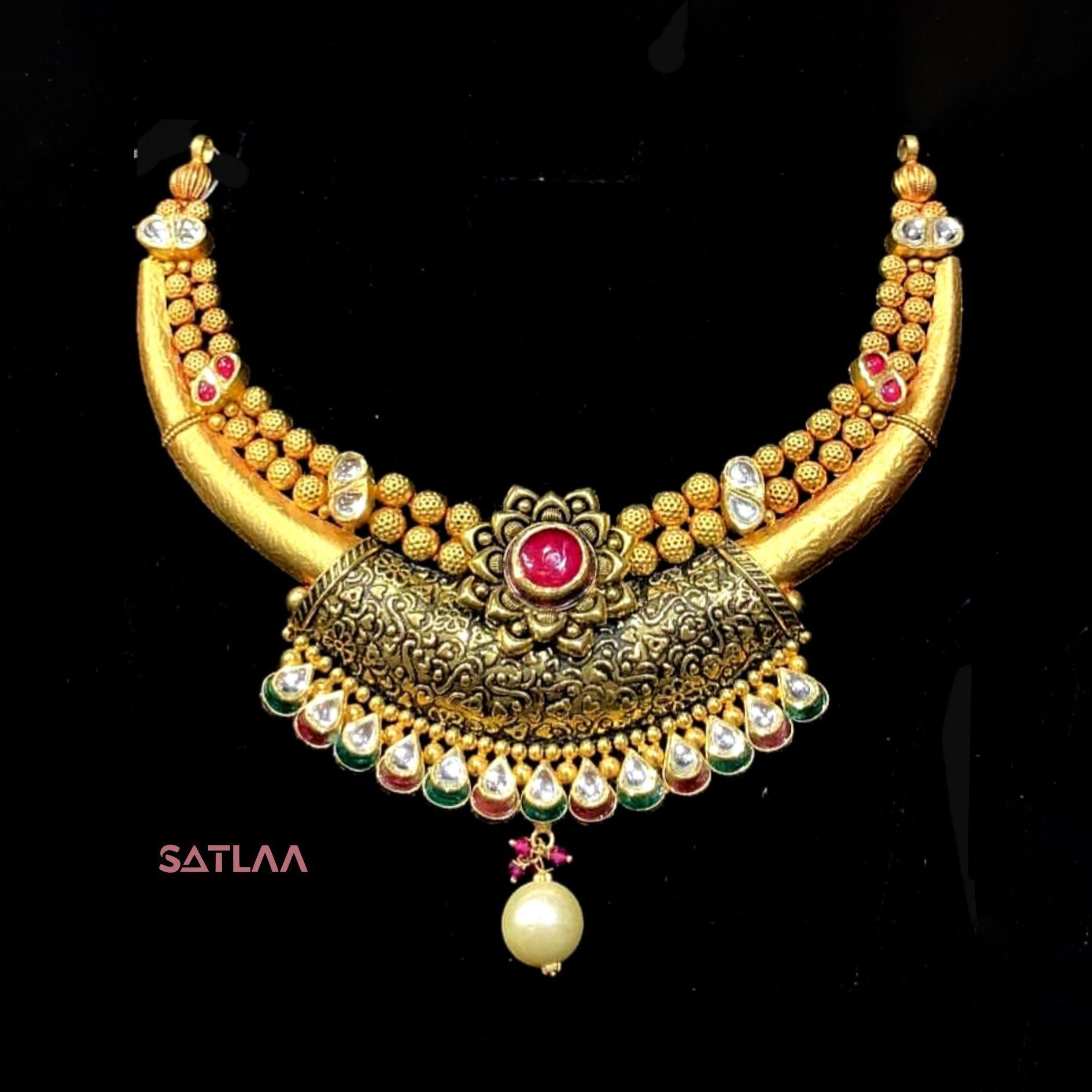 New and Latest Design of Satlaa Desi Indian Rajasthani Gold Necklace 