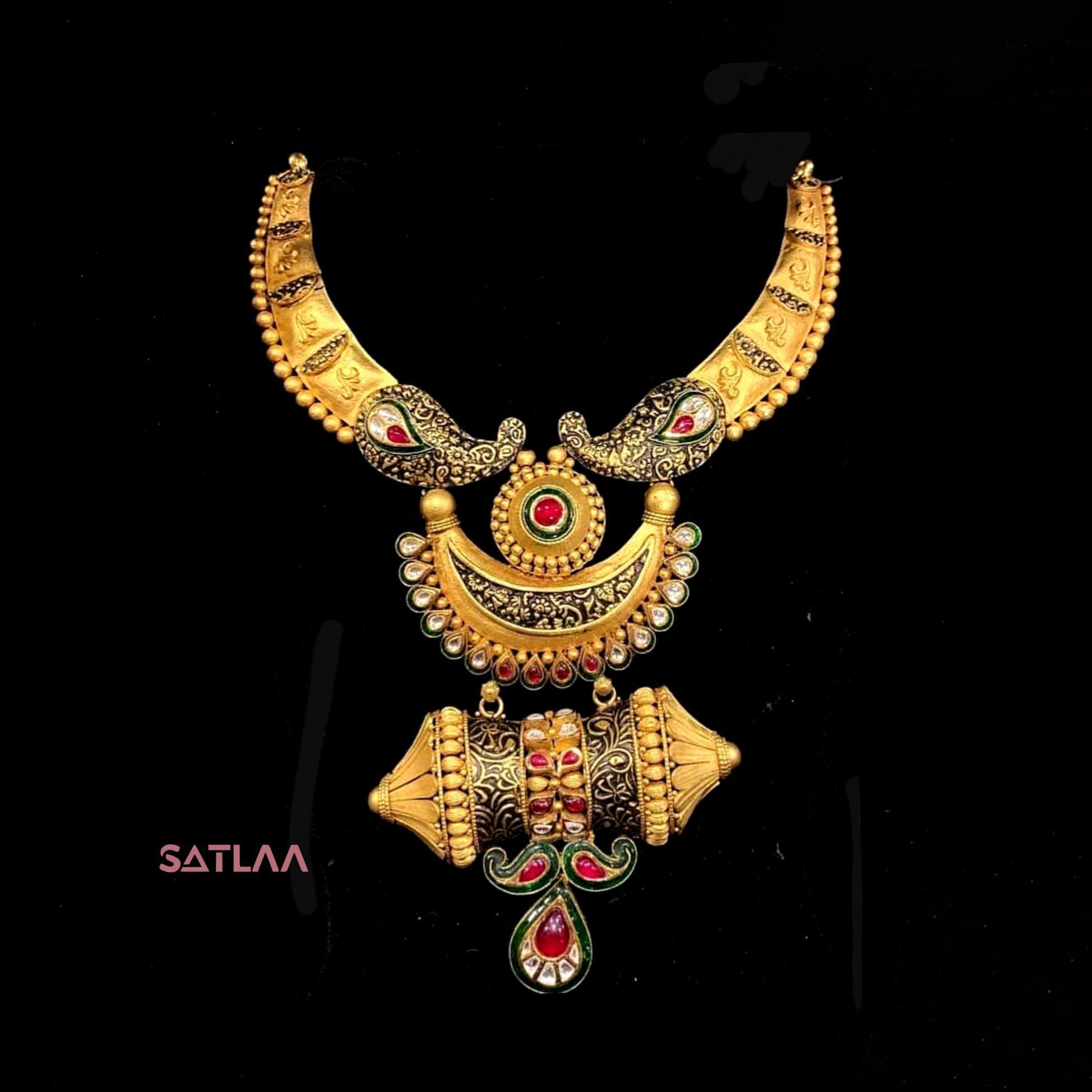 New and Latest Design of Satlaa Desi Indian Rajasthani Gold Necklace 