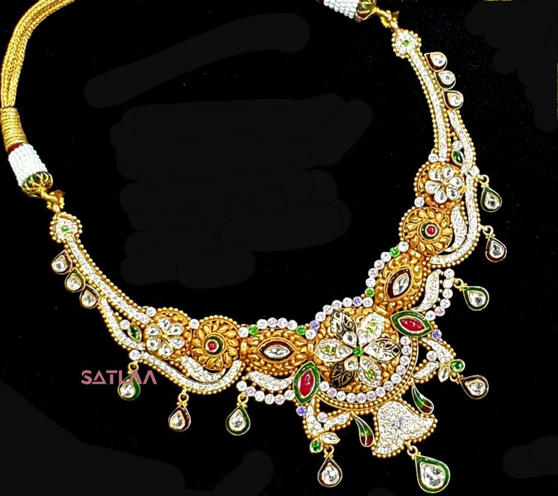 New and Latest Design of Satlaa Desi Indian Rajasthani Gold Necklace 