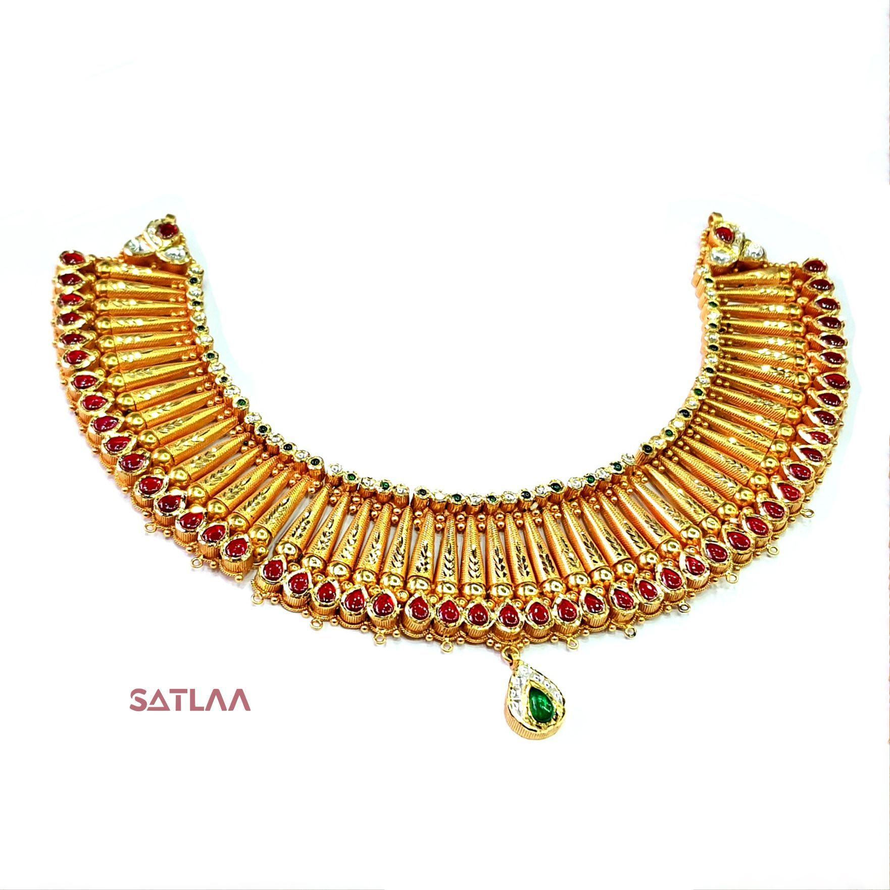 New and Latest Design of Satlaa Desi Indian Rajasthani Gold Necklace 