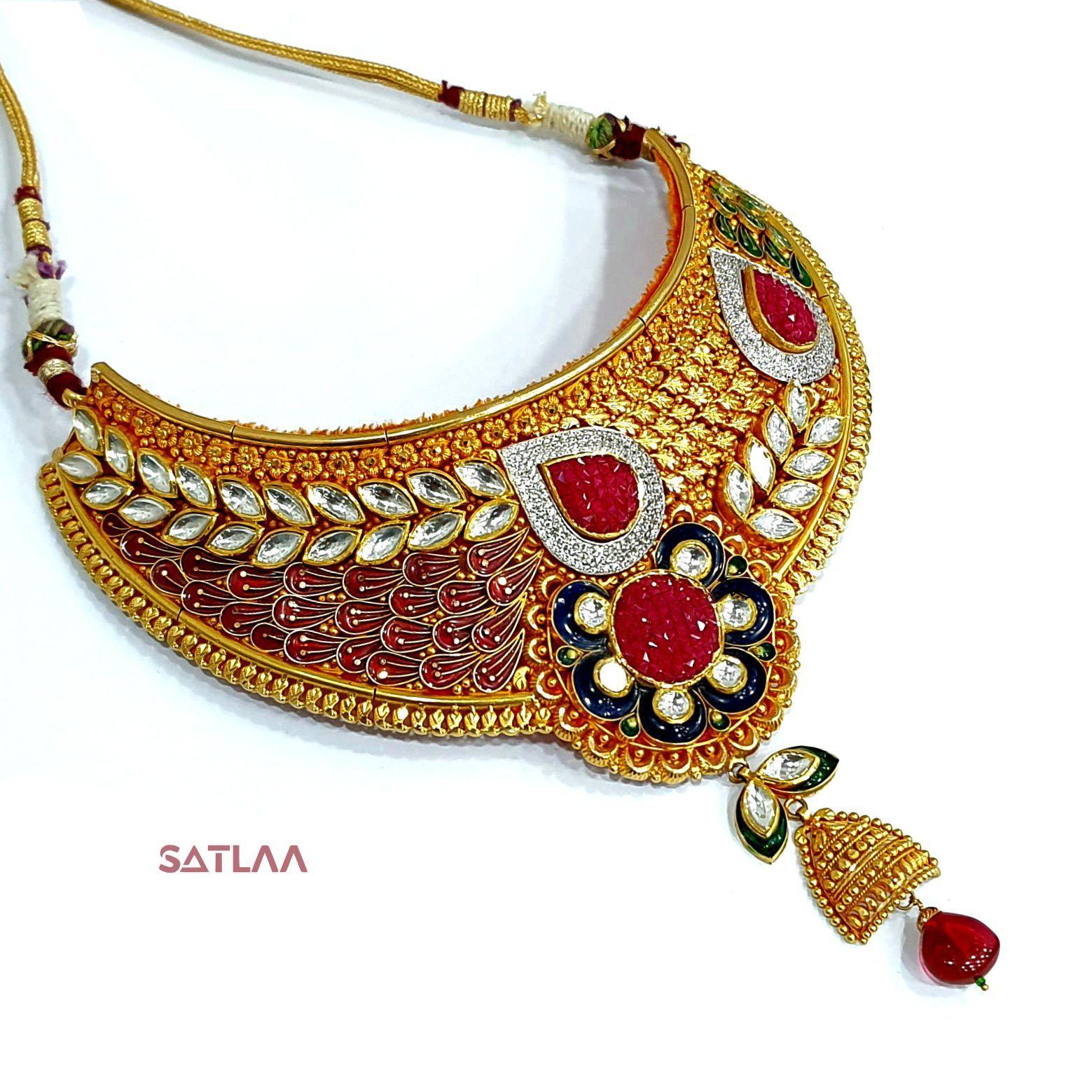 New and Latest Design of Satlaa Desi Indian Rajasthani Gold Necklace 