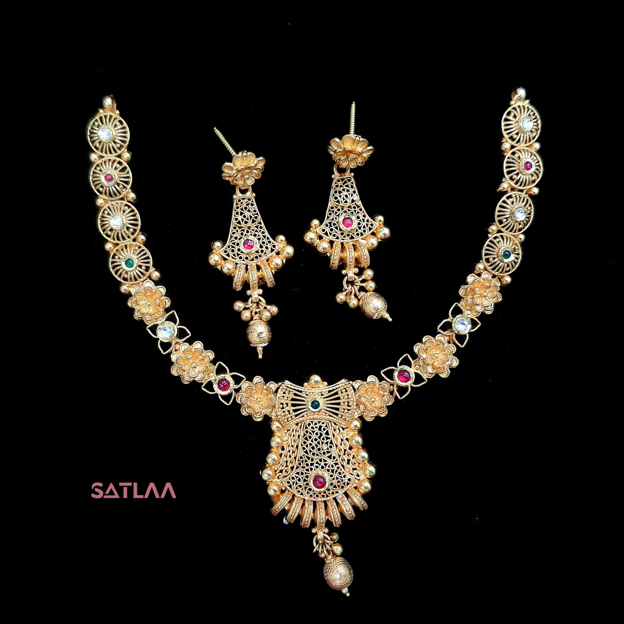 New and Latest Design of Satlaa Desi Indian Rajasthani Gold Necklace 