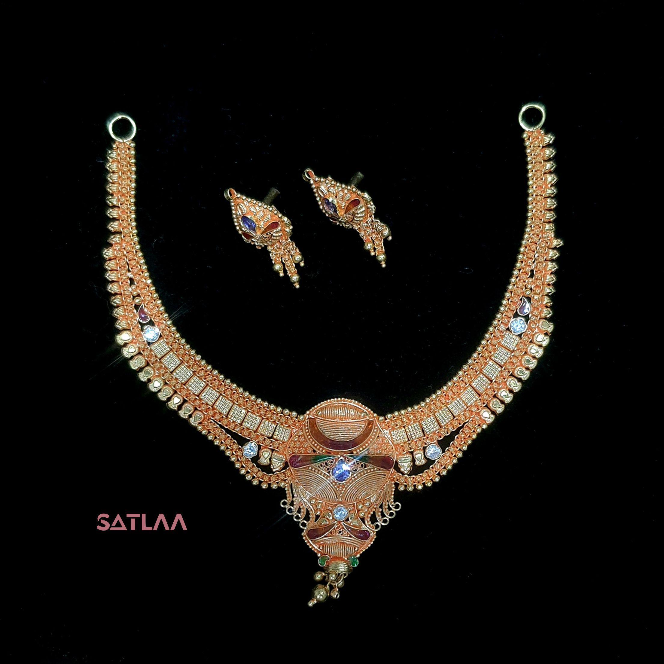 New and Latest Design of Satlaa Desi Indian Rajasthani Gold Necklace 