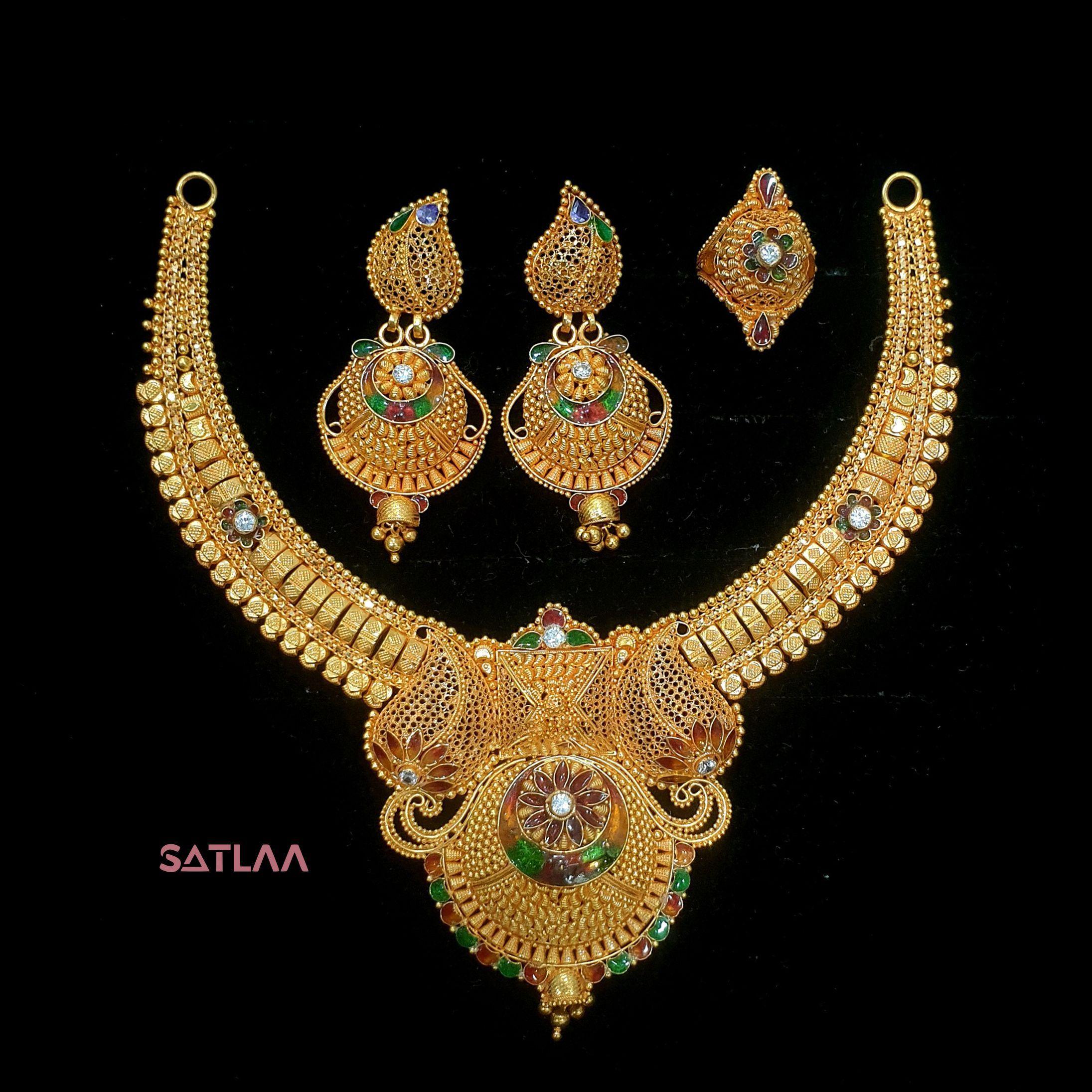 New and Latest Design of Satlaa Desi Indian Rajasthani Gold Necklace 