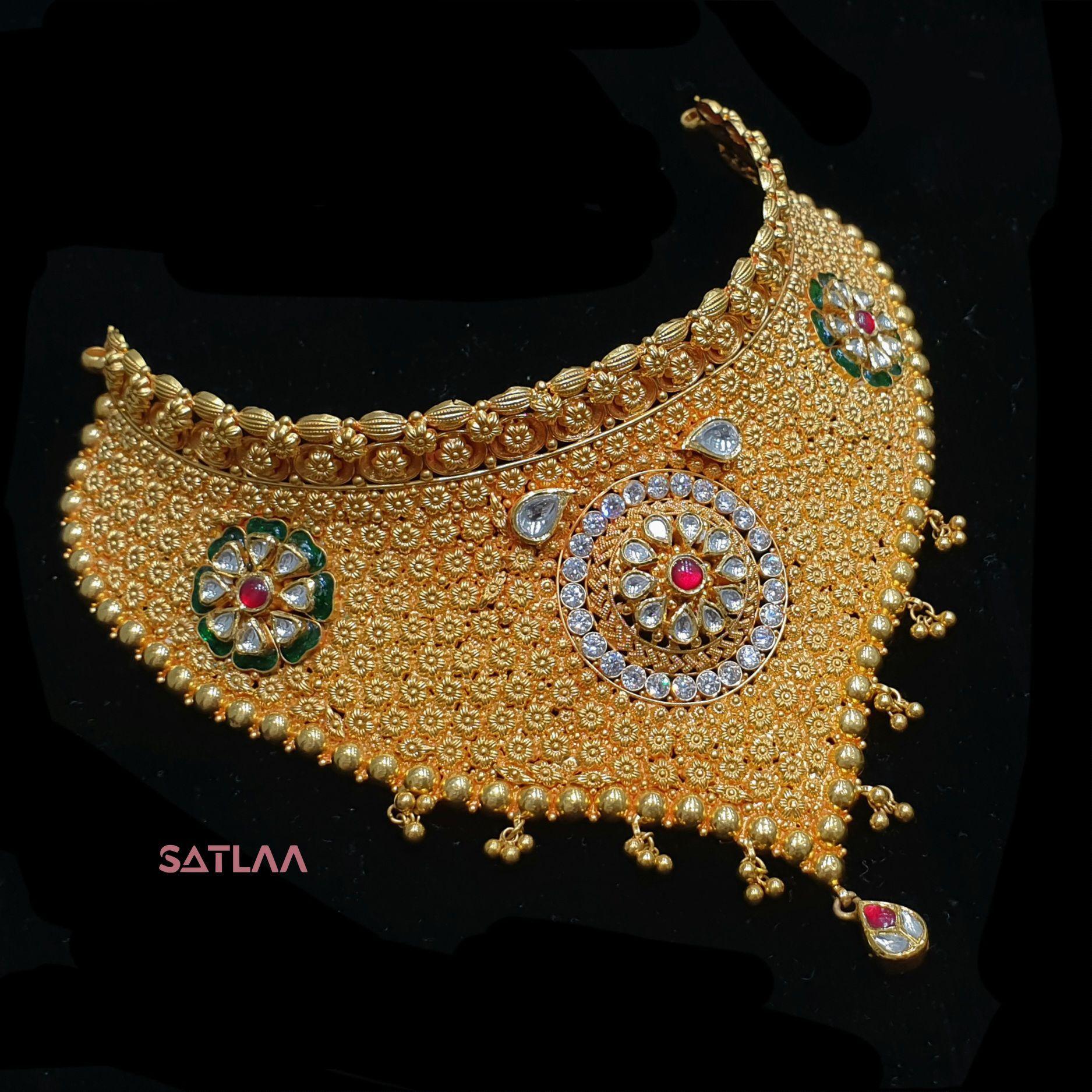 New and Latest Design of Satlaa Desi Indian Rajasthani Gold Necklace 