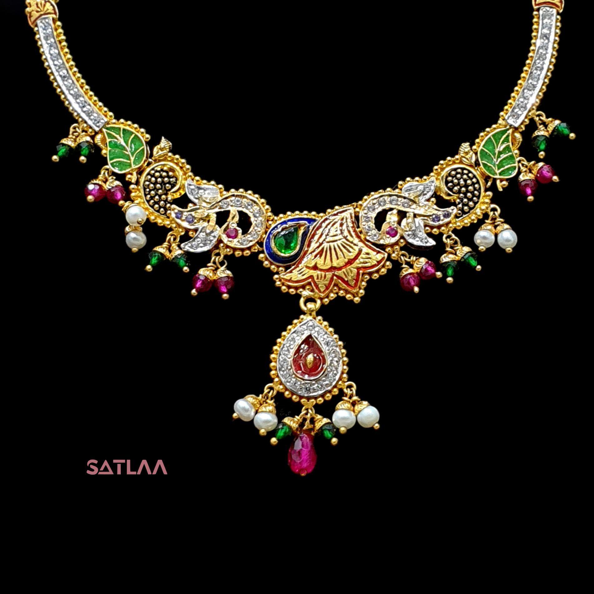 New and Latest Design of Satlaa Desi Indian Rajasthani Gold Necklace 