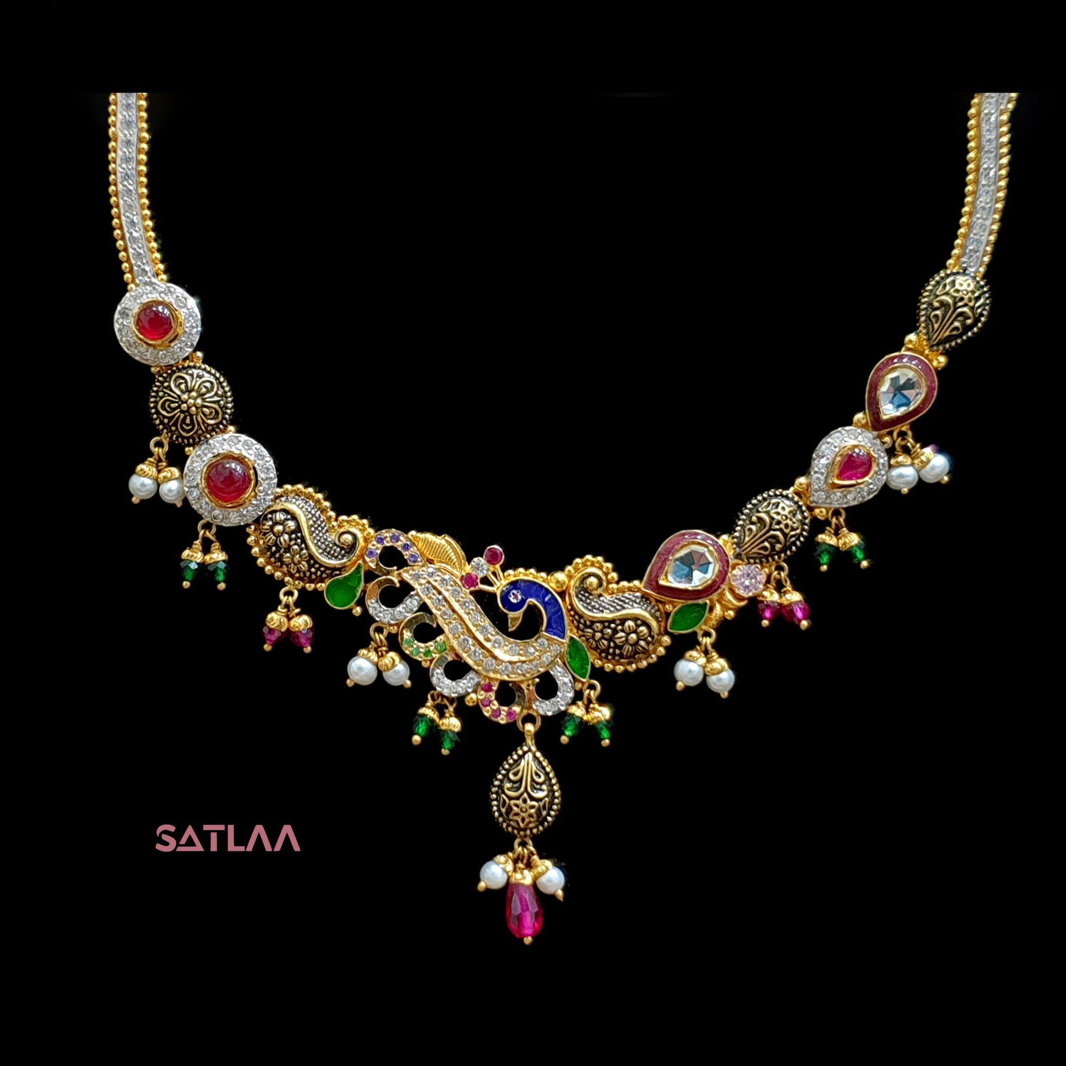 New and Latest Design of Satlaa Desi Indian Rajasthani Gold Necklace 