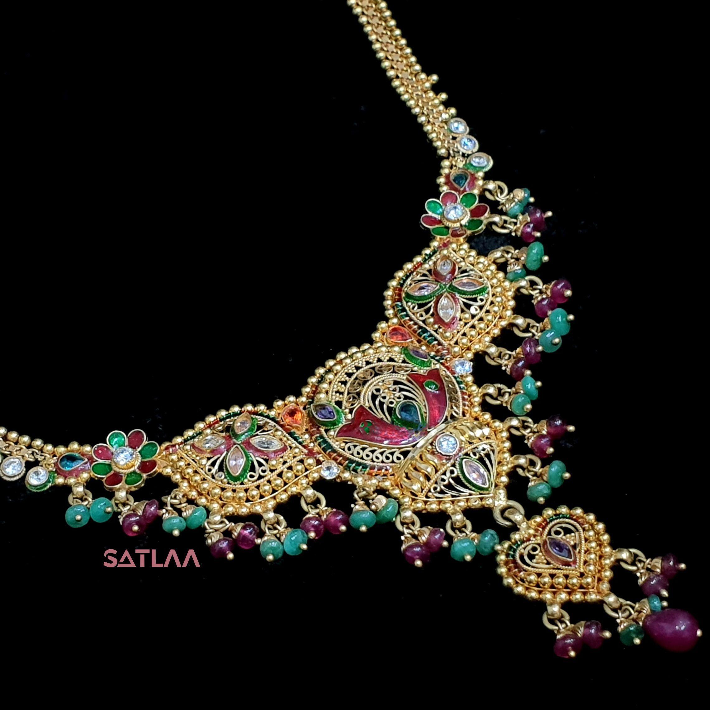 New and Latest Design of Satlaa Desi Indian Rajasthani Gold Necklace 