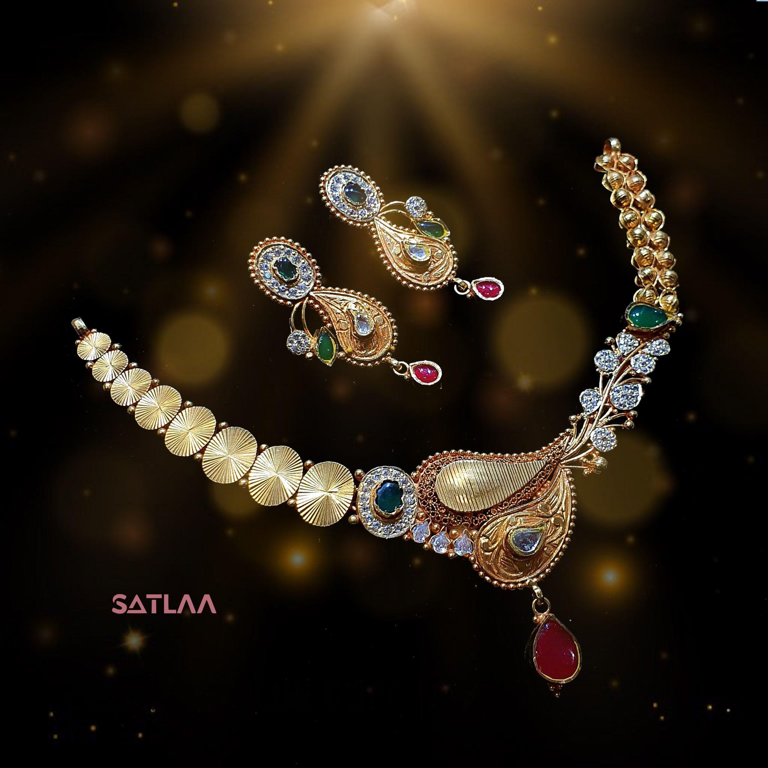 New and Latest Design of Satlaa Desi Indian Rajasthani Gold Necklace 