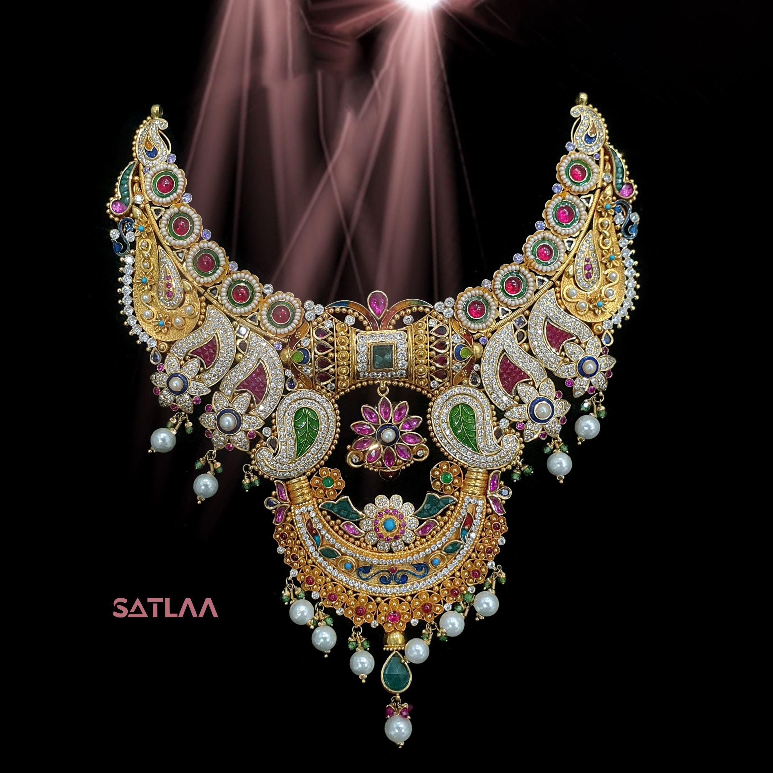 New and Latest Design of Satlaa Desi Indian Rajasthani Gold Necklace 