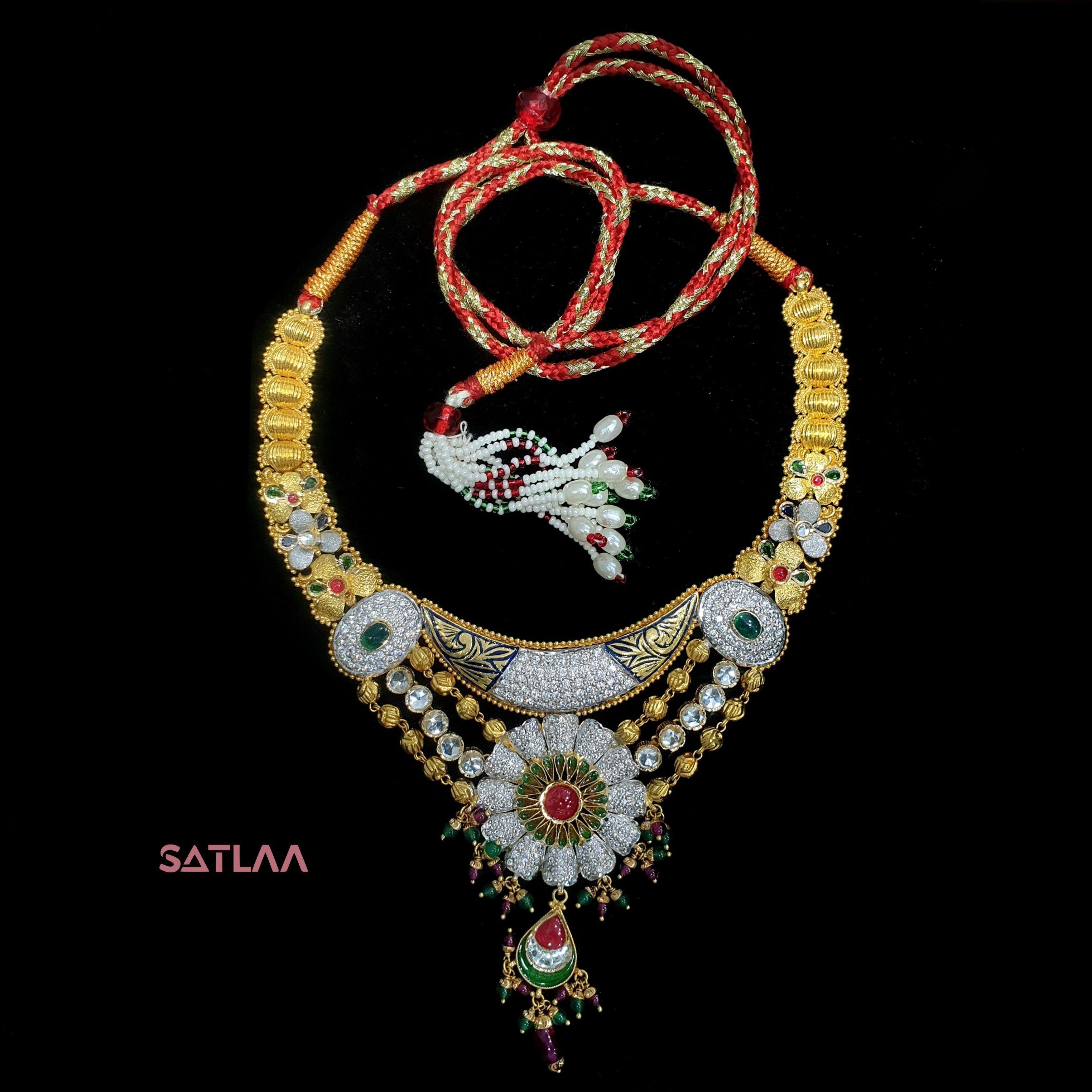 New and Latest Design of Satlaa Desi Indian Rajasthani Gold Necklace 